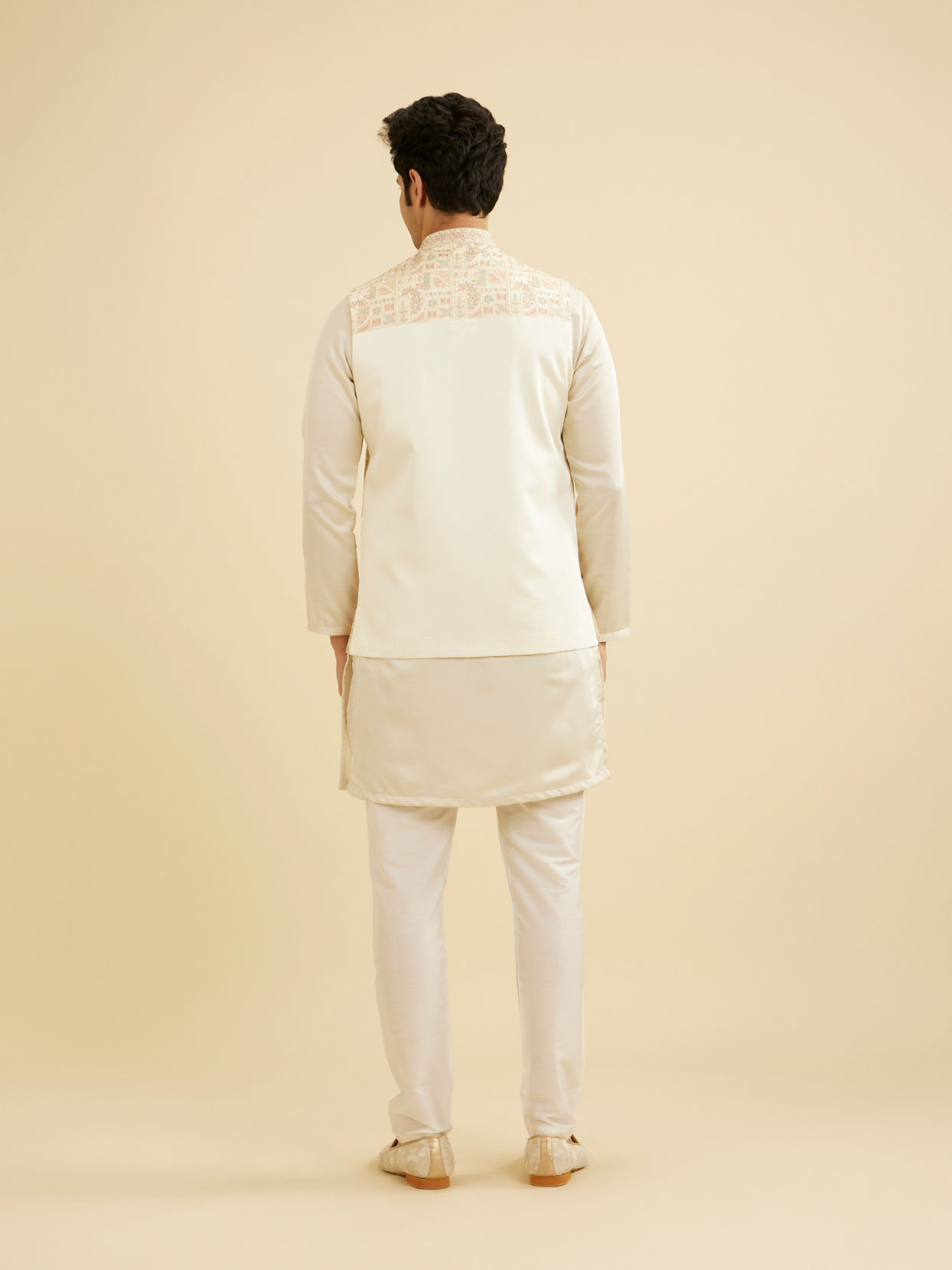 Manyavar Men Cream Satin Nehru Jacket