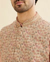 Manyavar Men Cream Beige Floral Patterned Nehru Jacket