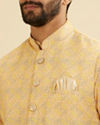Manyavar Men Vibrant Yellow Nehru Jacket with All Over Print and Embroidery