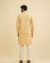 Manyavar Men Vibrant Yellow Nehru Jacket with All Over Print and Embroidery
