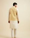 alt message - Manyavar Men Vibrant Yellow Nehru Jacket with All-Over Print and Embroidery image number 3