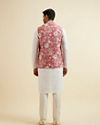 Manyavar Men Coral Pink Floral Printed Jacket