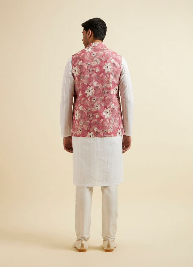Manyavar Men Coral Pink Floral Printed Jacket