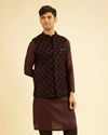 Velvety Wine Embroidered Nehru Jacket
