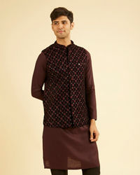 Manyavar Men Velvety Wine Embroidered Nehru Jacket