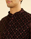 Manyavar Men Velvety Wine Embroidered Nehru Jacket