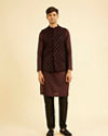 Manyavar Men Velvety Wine Embroidered Nehru Jacket