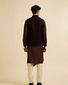 alt message - Manyavar Men Velvety Wine Embroidered Nehru Jacket image number 3