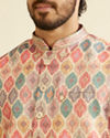 alt message - Manyavar Men Beige Ikat Inspired Ogee Printed Nehru Jacket image number 1