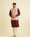 alt message - Manyavar Men Beige Ikat Inspired Ogee Printed Nehru Jacket image number 2