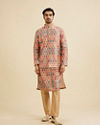 Manyavar Men Beige Ikat Inspired Ogee Printed Nehru Jacket