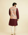 alt message - Manyavar Men Beige Ikat Inspired Ogee Printed Nehru Jacket image number 3