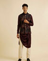 alt message - Manyavar Men Black Fern Motifs in Fish Scale Pattern Nehru Jacket image number 2