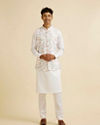 Manyavar Men Warm White Bel Buti Print Nehru Jacket