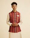 alt message - Manyavar Men Rust Aztec Inspired Print Nehru Jacket image number 0