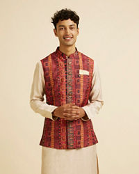 Manyavar Men Rust Aztec Inspired Print Nehru Jacket