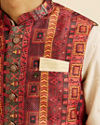 alt message - Manyavar Men Rust Aztec Inspired Print Nehru Jacket image number 1