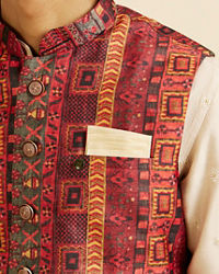 Manyavar Men Rust Aztec Inspired Print Nehru Jacket