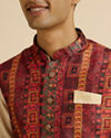 Manyavar Men Rust Aztec Inspired Print Nehru Jacket