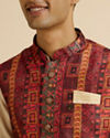 alt message - Manyavar Men Rust Aztec Inspired Print Nehru Jacket image number 3