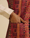 Manyavar Men Rust Aztec Inspired Print Nehru Jacket
