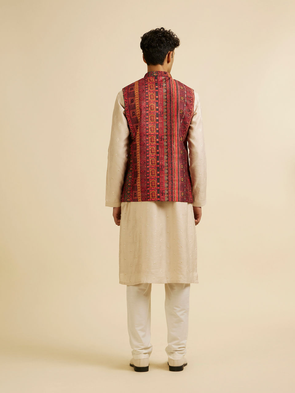 Manyavar Men Rust Aztec Inspired Print Nehru Jacket