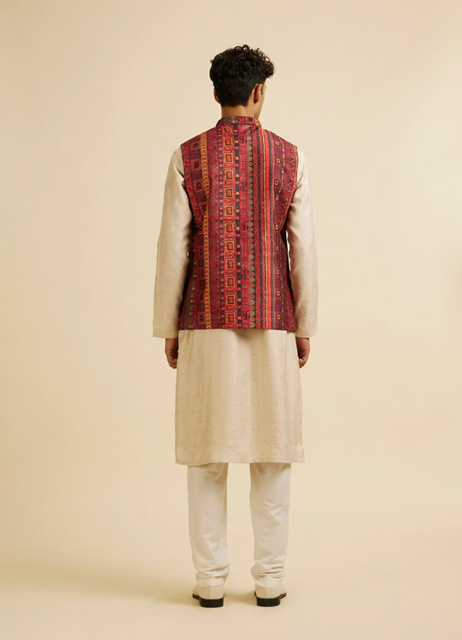 Manyavar Men Rust Aztec Inspired Print Nehru Jacket