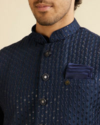 Manyavar Men Dark Blue Mirror Embellished Nehru Jacket