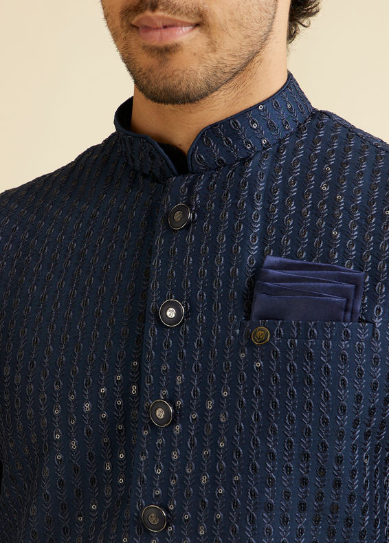 Manyavar Men Dark Blue Mirror Embellished Nehru Jacket