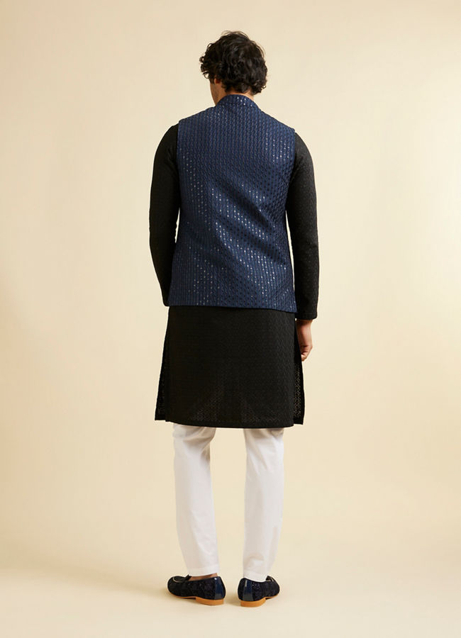 Manyavar Men Dark Blue Mirror Embellished Nehru Jacket