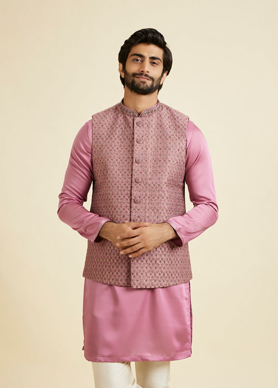 Manyavar Men Dusty Pink Elegance Nehru Jacket