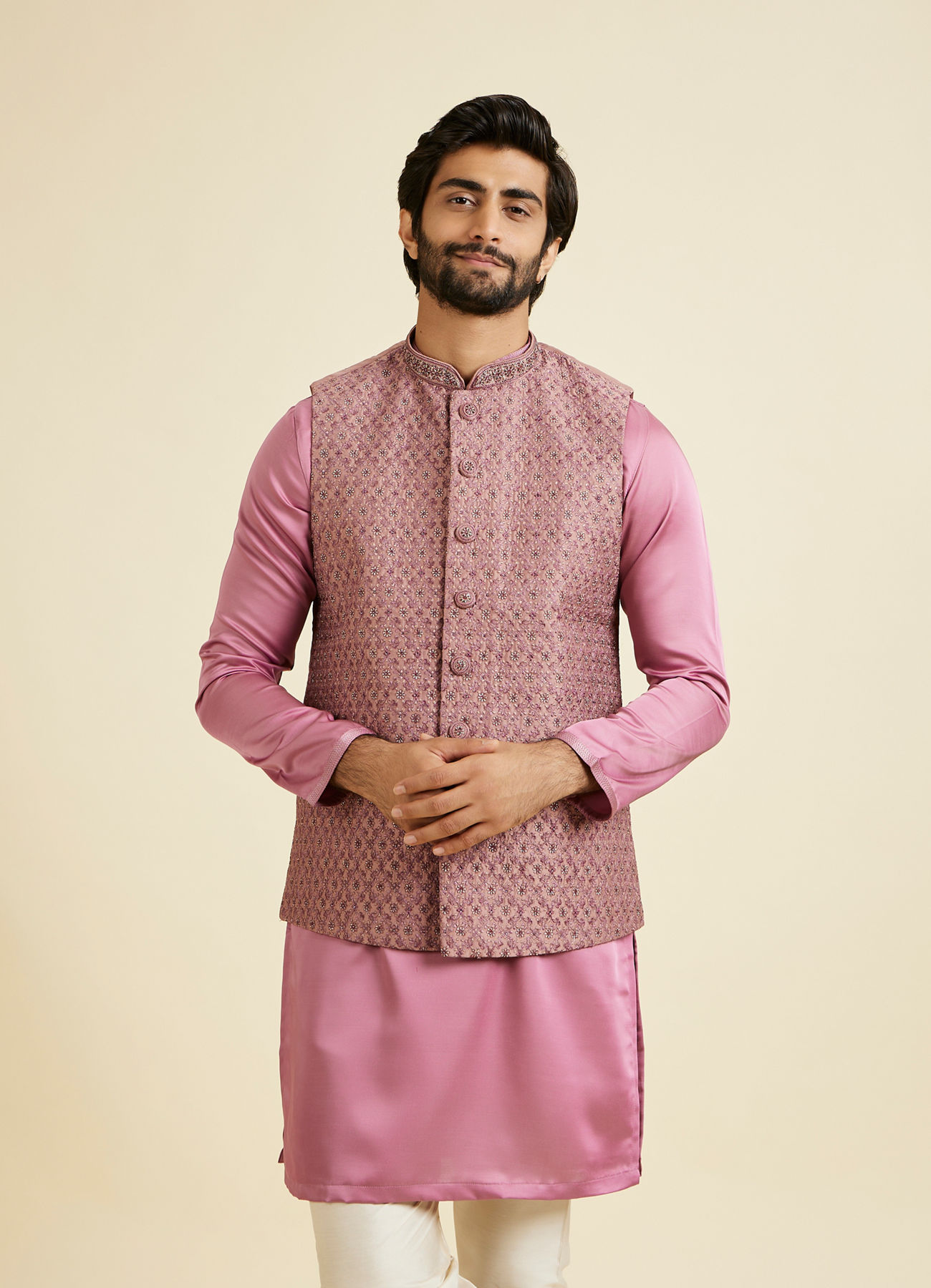Manyavar Men Dusty Pink Elegance Nehru Jacket