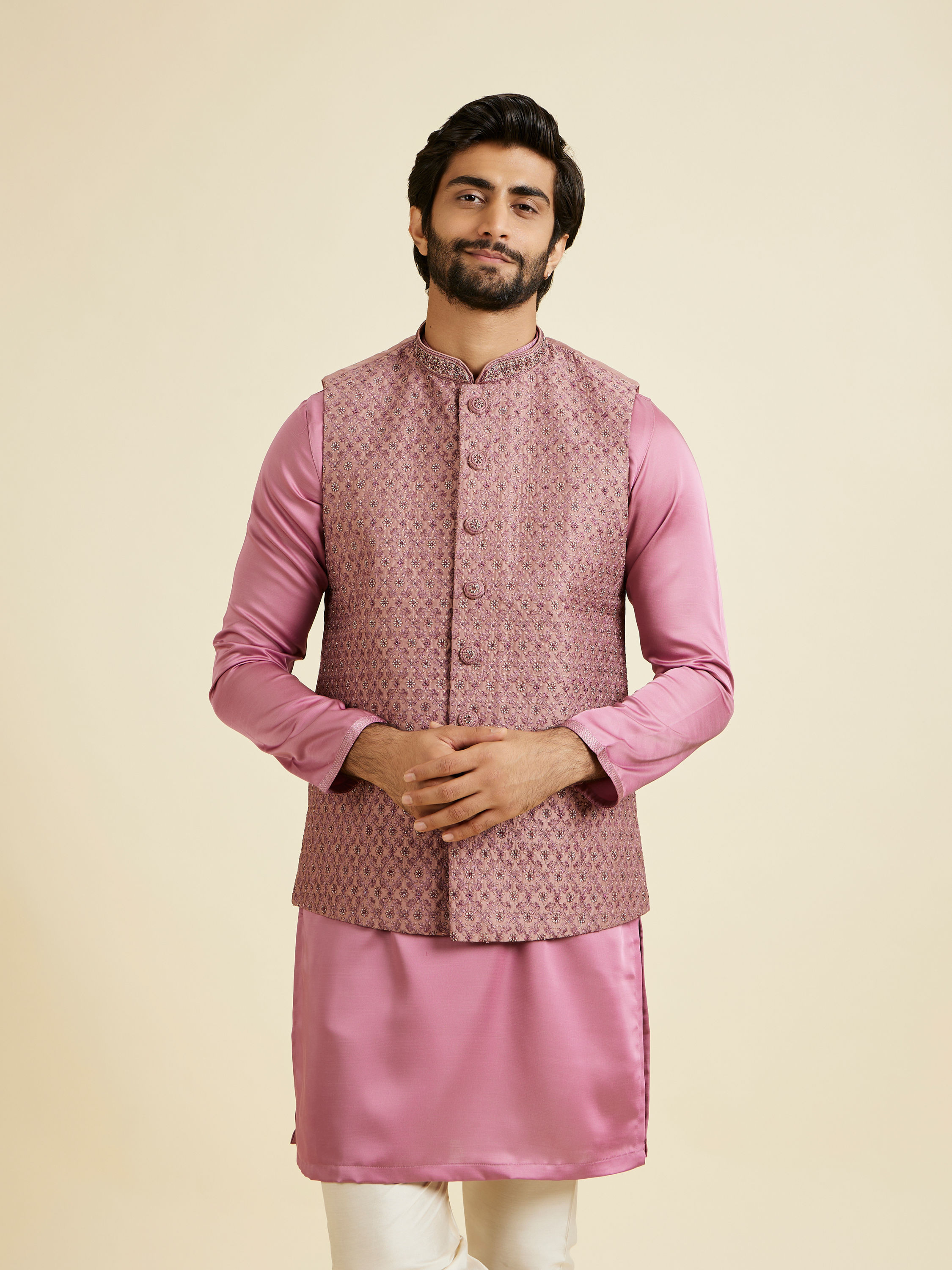 Manyavar Men Dusty Pink Elegance Nehru Jacket