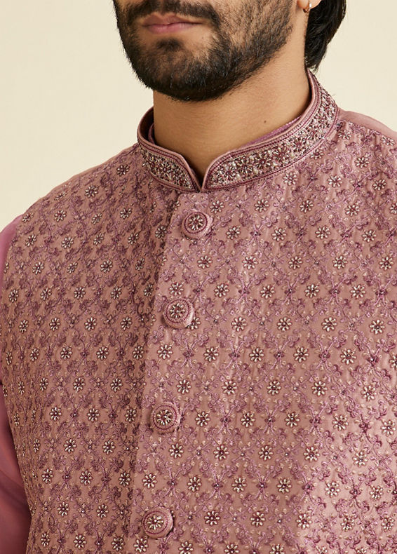 Manyavar Men Dusty Pink Elegance Nehru Jacket