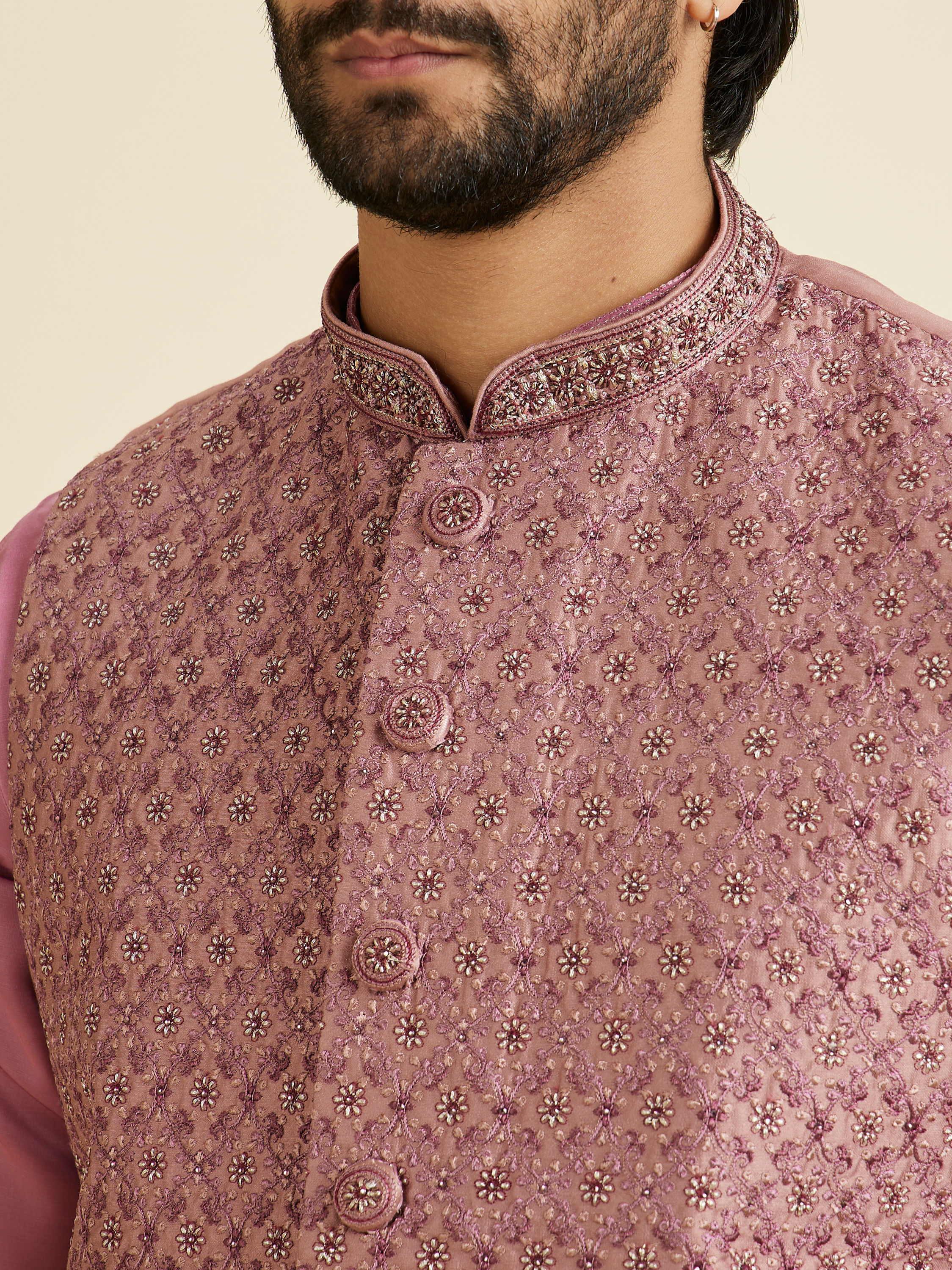 Manyavar Men Dusty Pink Elegance Nehru Jacket