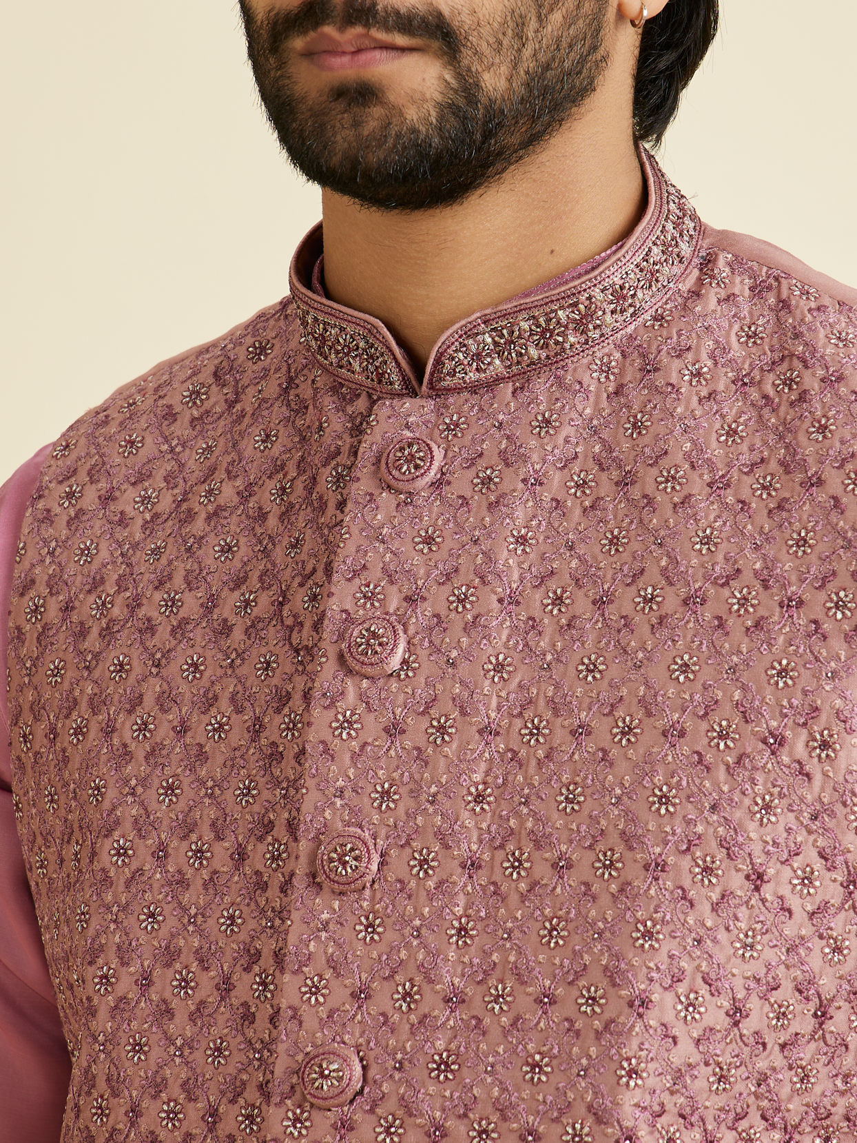 Manyavar Men Dusty Pink Elegance Nehru Jacket