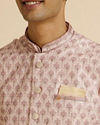 Manyavar Men Peach Buta Jaal Print Nehru Jacket