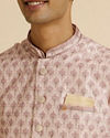 alt message - Manyavar Men Peach Buta Jaal Print Nehru Jacket image number 1