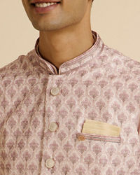 Manyavar Men Peach Buta Jaal Print Nehru Jacket