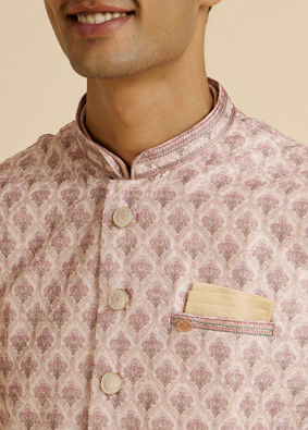 Manyavar Men Peach Buta Jaal Print Nehru Jacket image number 1