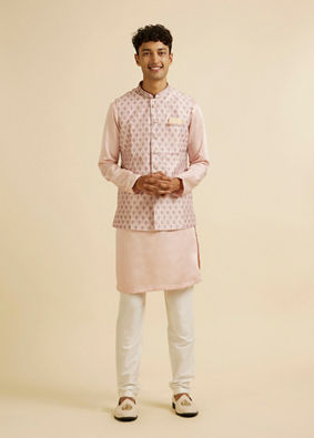 Manyavar Men Peach Buta Jaal Print Nehru Jacket image number 2