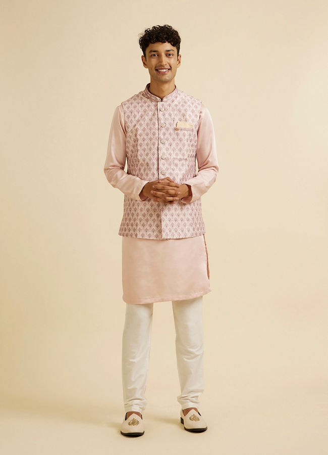 alt message - Manyavar Men Peach Buta Jaal Print Nehru Jacket image number 2