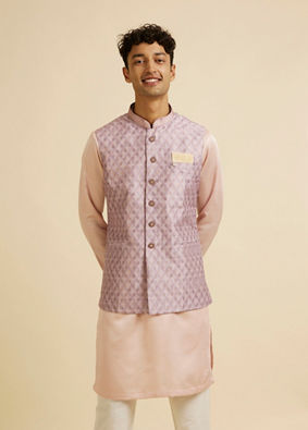 Manyavar Men Dusty Pink Buta Jaal Print Nehru Jacket image number 0