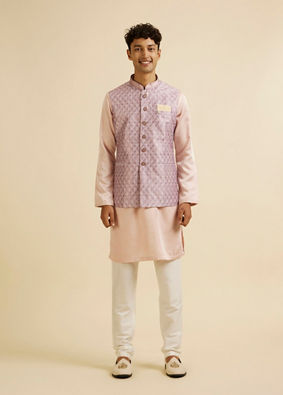 Manyavar Men Dusty Pink Buta Jaal Print Nehru Jacket image number 2