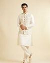 alt message - Manyavar Men Light Cream Conch Shell Motifs Nehru Jacket image number 2