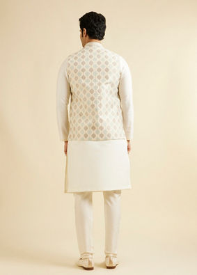 Manyavar Men Light Cream Conch Shell Motifs Nehru Jacket image number 4