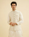 Manyavar Men Light Cream Conch Shell Motifs Nehru Jacket image number 0