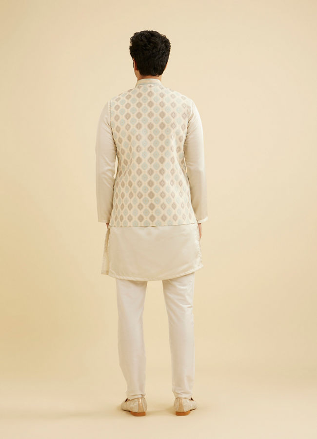 Manyavar Men Light Cream Conch Shell Motifs Nehru Jacket