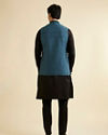 Manyavar Men Teal Blue Floral Jaal Nehru Jacket with Sequin Work