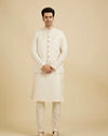 Manyavar Men Warm White Bel Buti Patterned Nehru Jacket image number 0